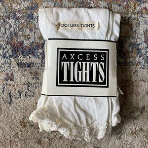 Vintage Express White footless tights With Lace Ends Medium Large 90’s Y2K